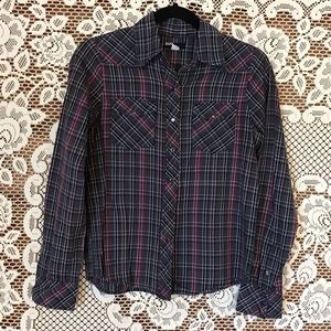 BDG Western Plaid Snap Up Shirt Size Small